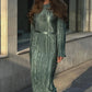 Vestido Midi Plissado Manga Longa