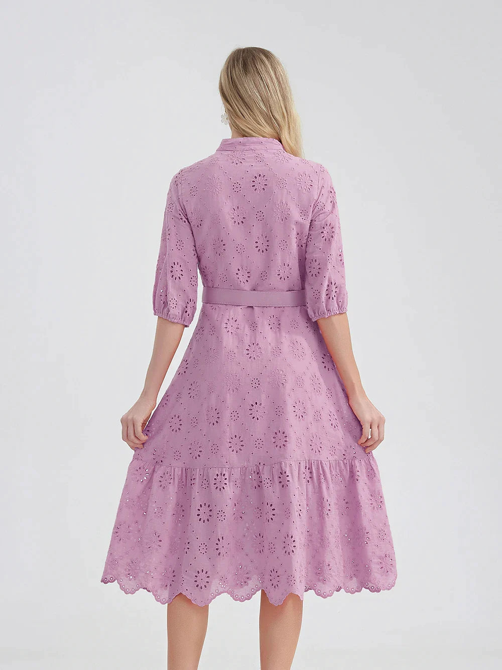  Vestido Laise Bordado com Cinto