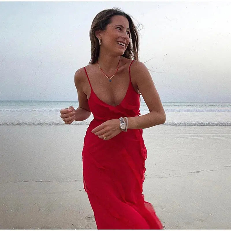 Vestido Longo no Chiffon com Babados