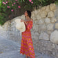 Vestido Longo Estampado com Mangas Bufantes