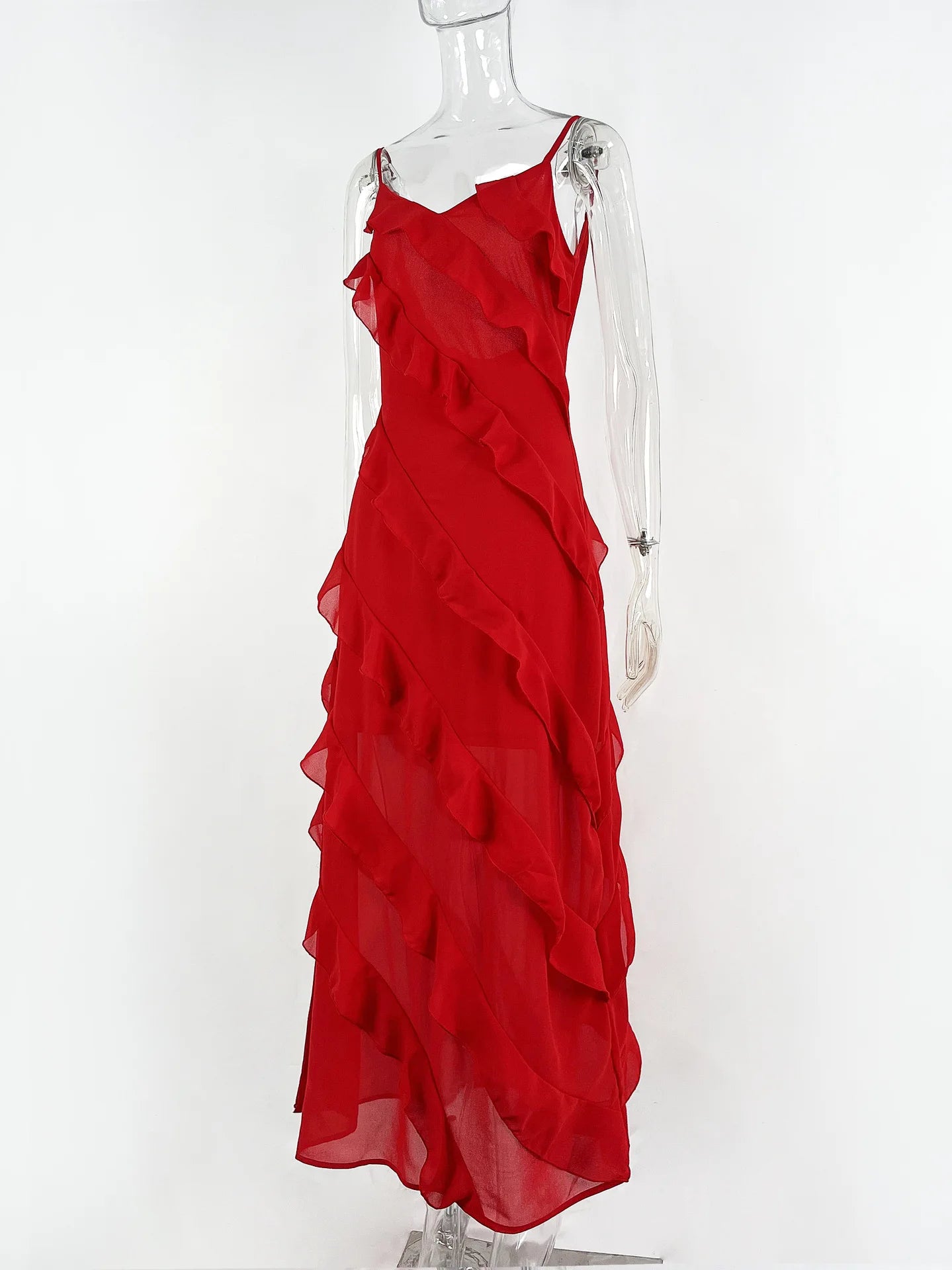 Vestido Longo no Chiffon com Babados