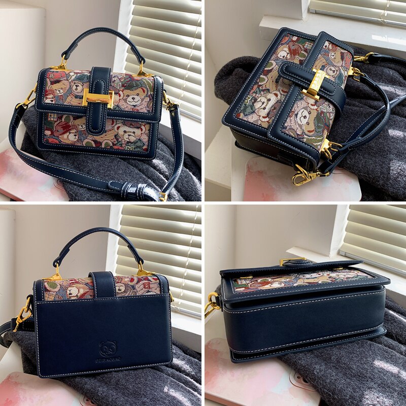 Bolsa de Couro de Ombro e de Mão Quadrada