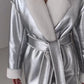 Casaco Trench Coat Feminino de Couro  Prata