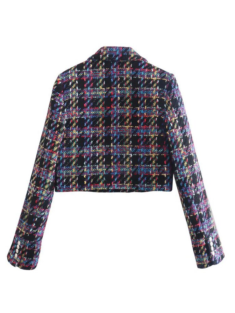 Blazer Cropped Feminino Tweed Multicolorido Vintage