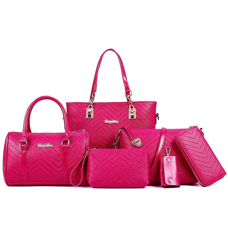 Kit 6 Bolsas Feminina de Couro rosa 