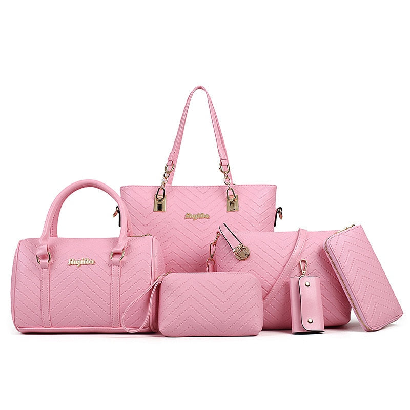 Kit 6 Bolsas Feminina de Couro Rosa 