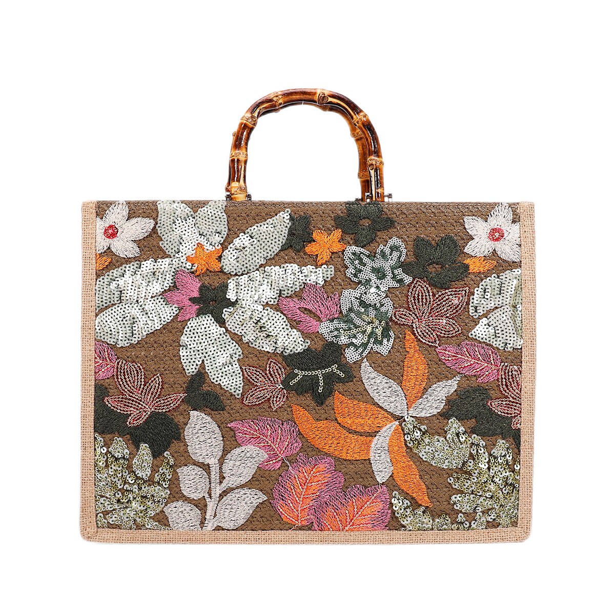  Bolsa  Bordada com Alça Bambu