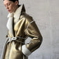 Casaco Trench Coat Feminino de Couro  Dourado