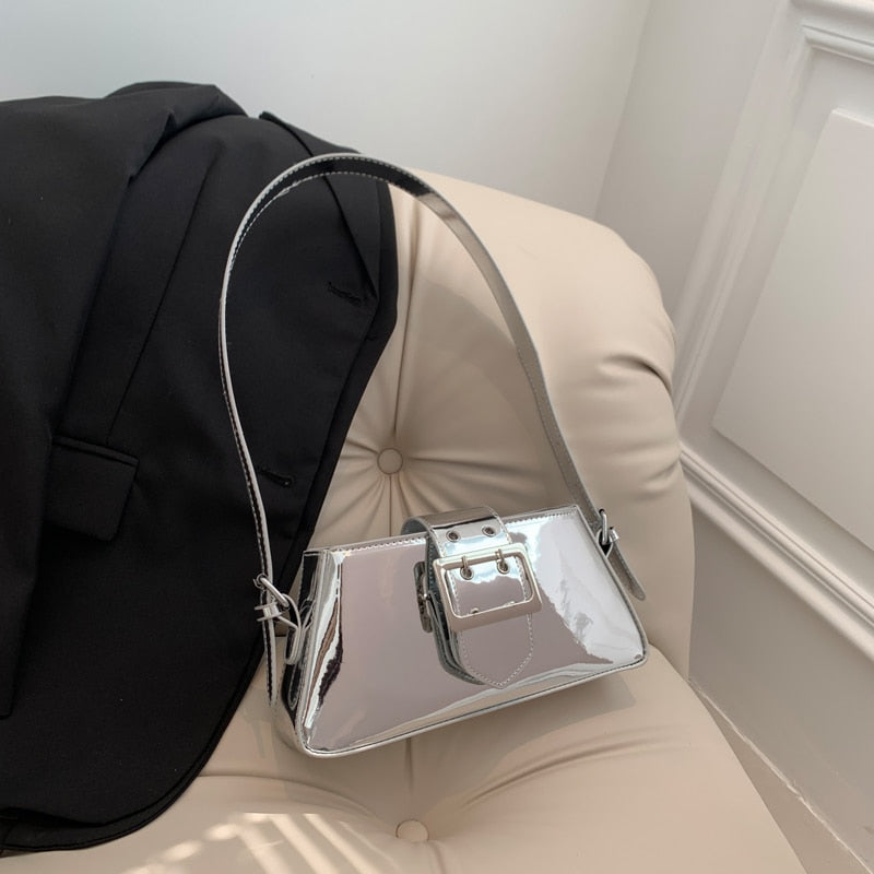 Bolsa Baguete Metalizada Prata