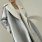 Casaco Trench Coat Feminino de Couro  Prata 