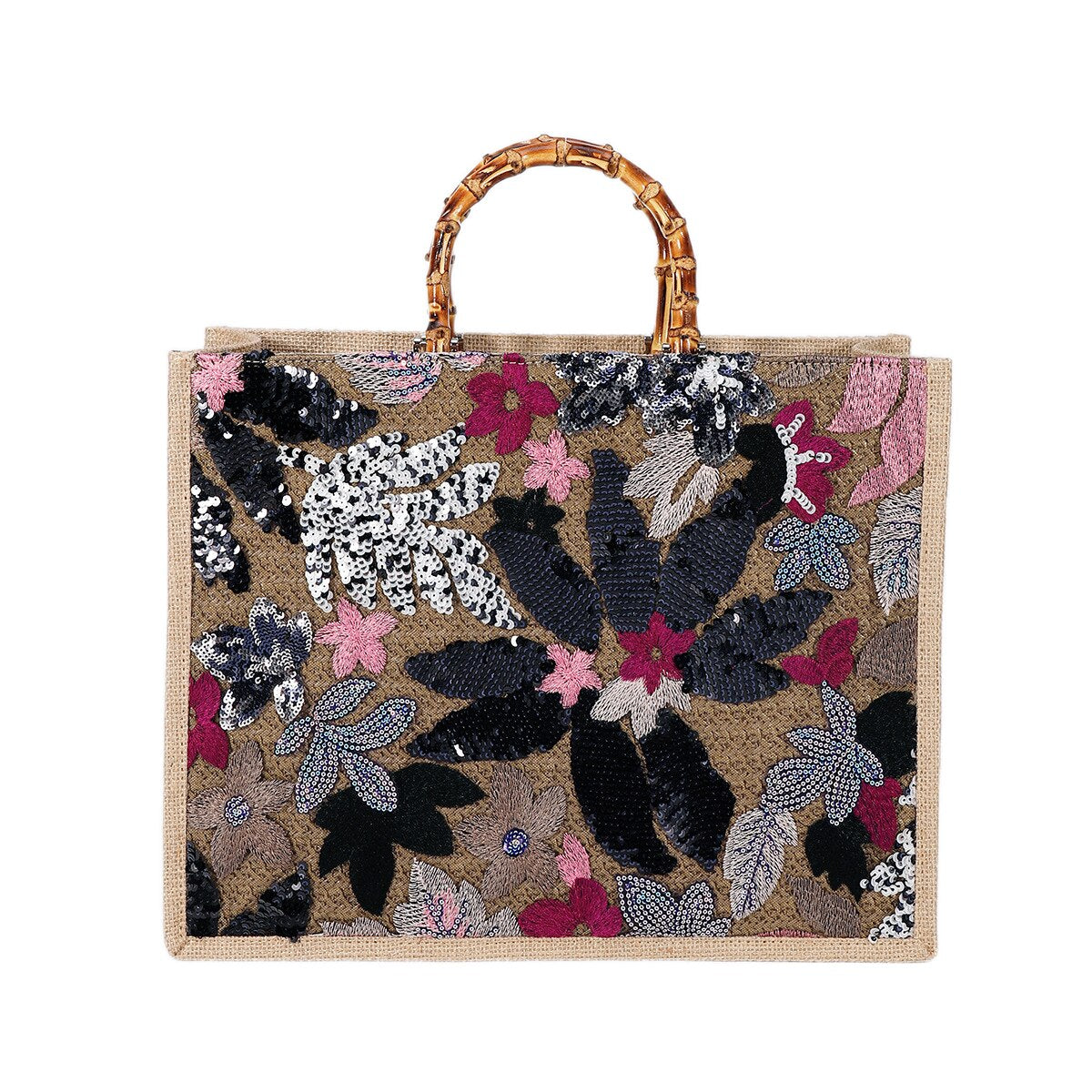  Bolsa  Bordada com Alça Bambu