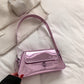 Bolsa Baguete de Couro Metálica Rosa