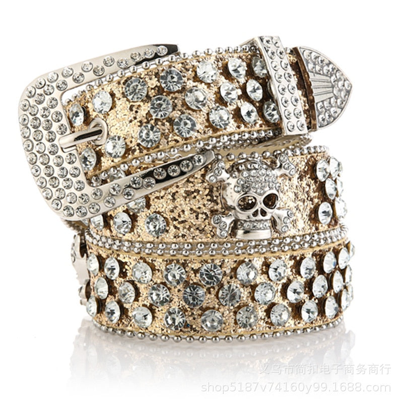 Cinto de Couro com Strass Amarelo