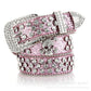Cinto de Couro com Strass Rosa