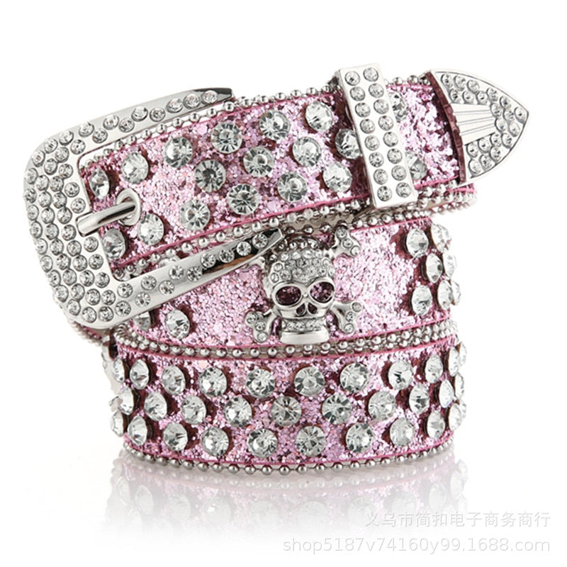 Cinto de Couro com Strass Rosa