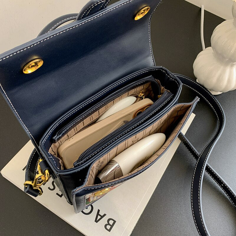 Bolsa de Couro de Ombro e de Mão Quadrada