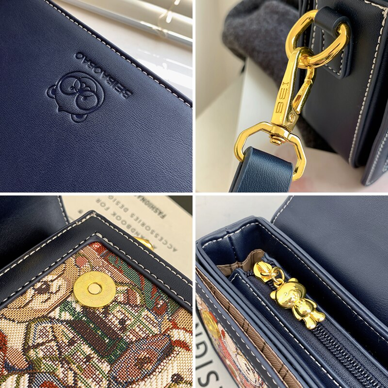 Bolsa de Couro de Ombro e de Mão Quadrada