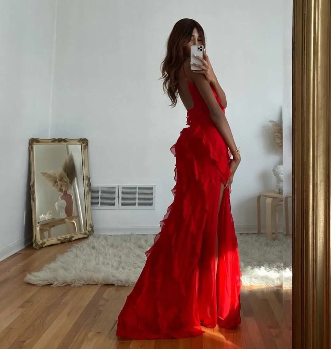 Vestido Longo no Chiffon com Babados