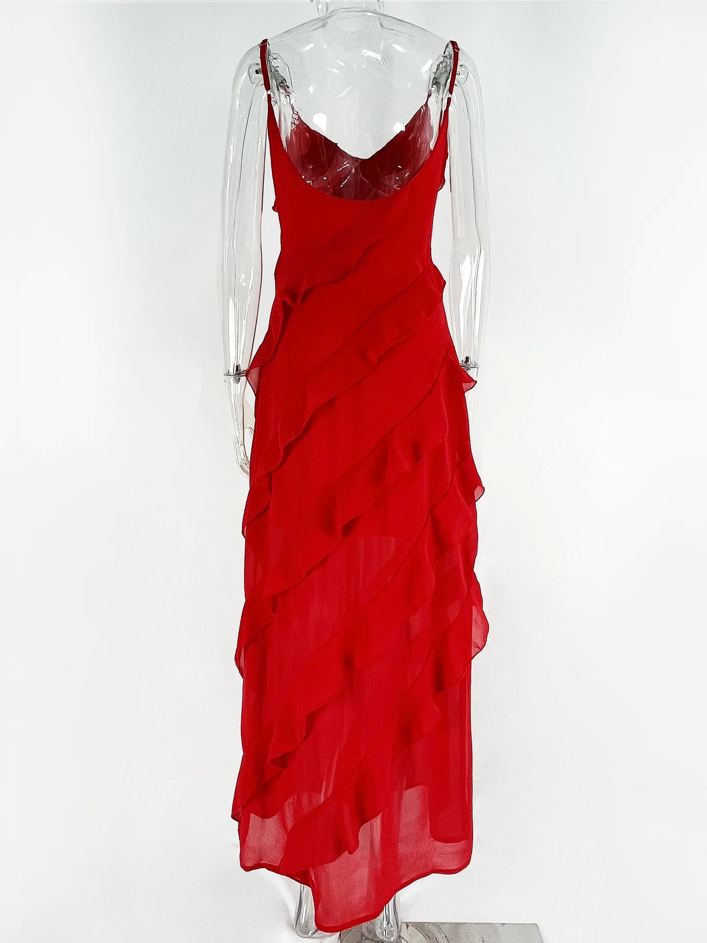 Vestido Longo no Chiffon com Babados