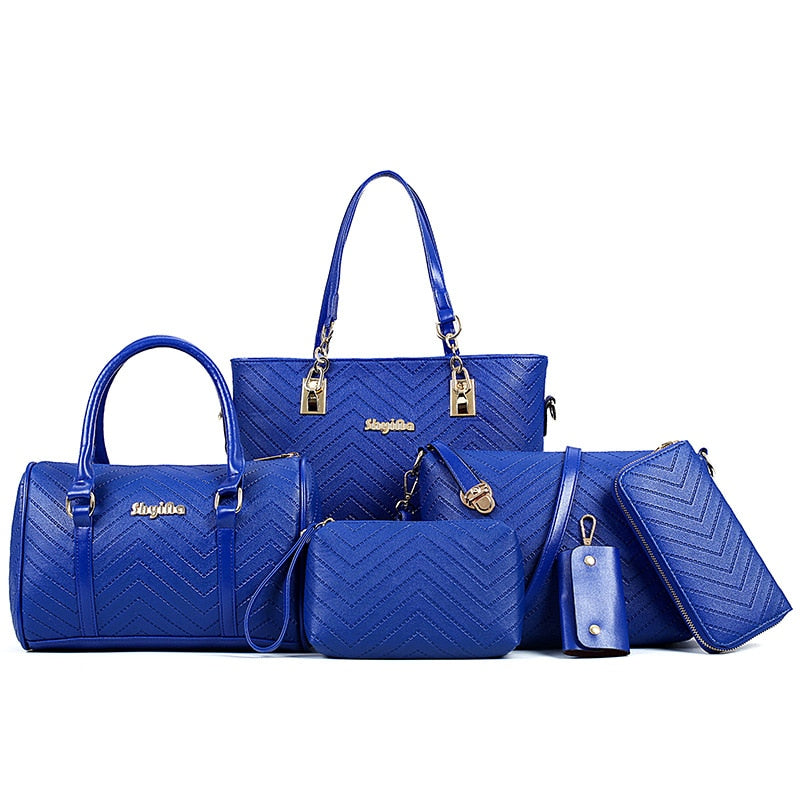 Kit 6 Bolsas Feminina de Couro Azul