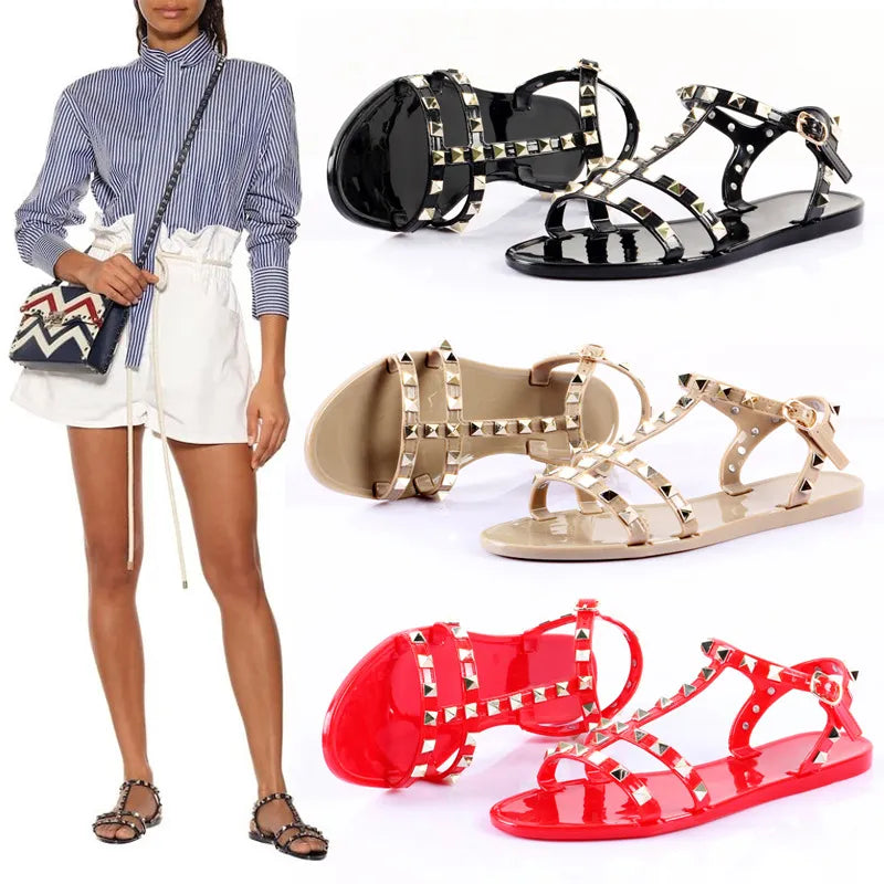  Sandália Rasteira Gladiadora com Spikes