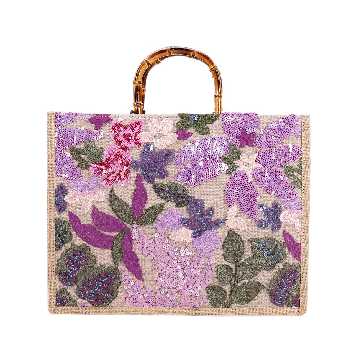  Bolsa  Bordada com Alça Bambu