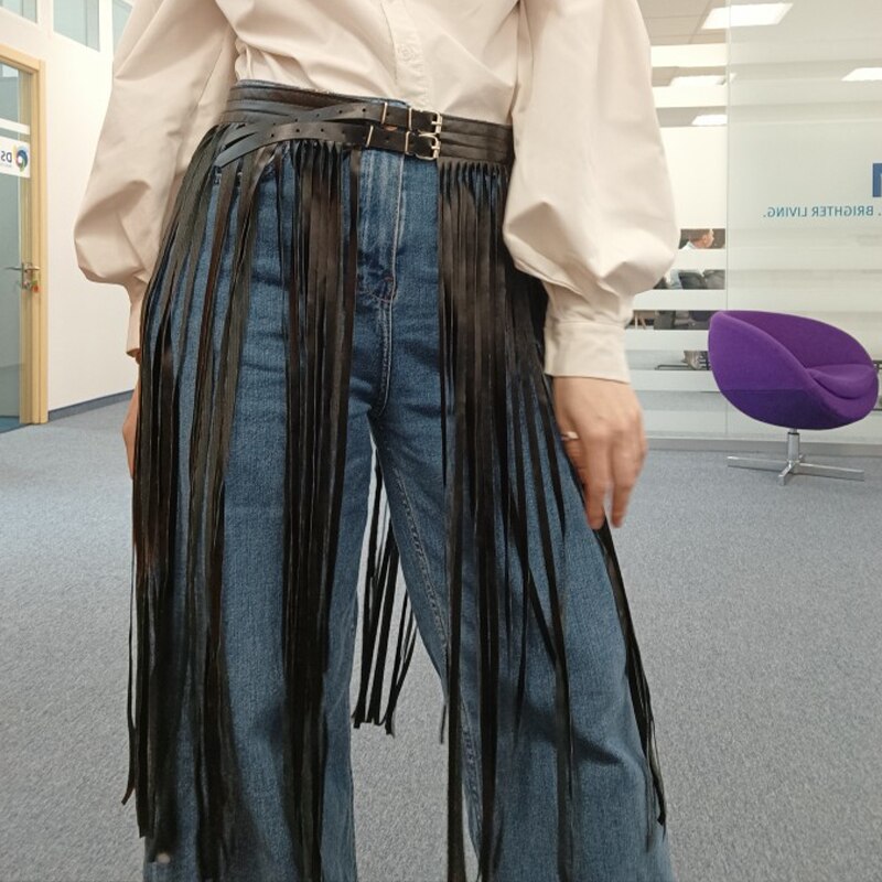 Cinto Arnês Franja Boho de Couro