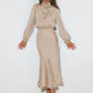  Vestido Midi Cetim Manga Longa
