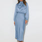   Vestido Midi Cetim Manga Longa