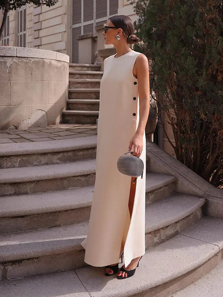 Vestido Longo Casual com Fenda Lateral
