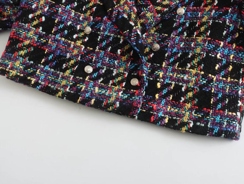 Blazer Cropped Feminino Tweed Multicolorido Vintage