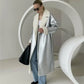 Casaco Trench Coat Feminino de Couro  Prata