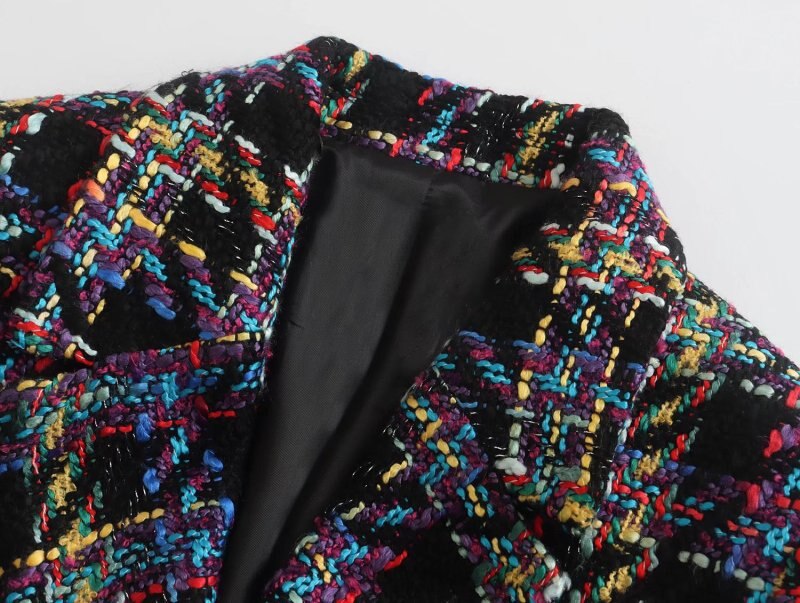 Blazer Cropped Feminino Tweed Multicolorido Vintage
