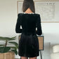 Vestido Veludo Gola Quadrada Manga Longa