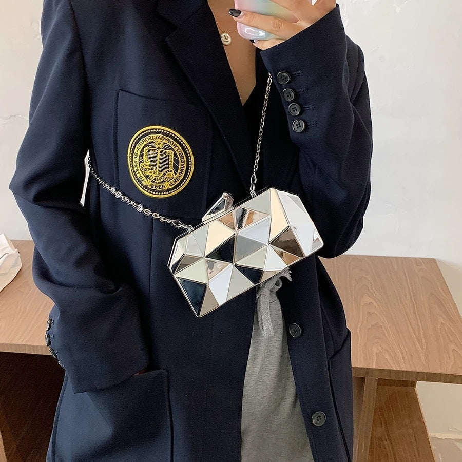 Bolsa Clutch Geométrica Prata