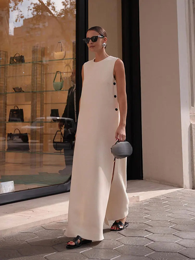 Vestido Longo Casual com Fenda Lateral