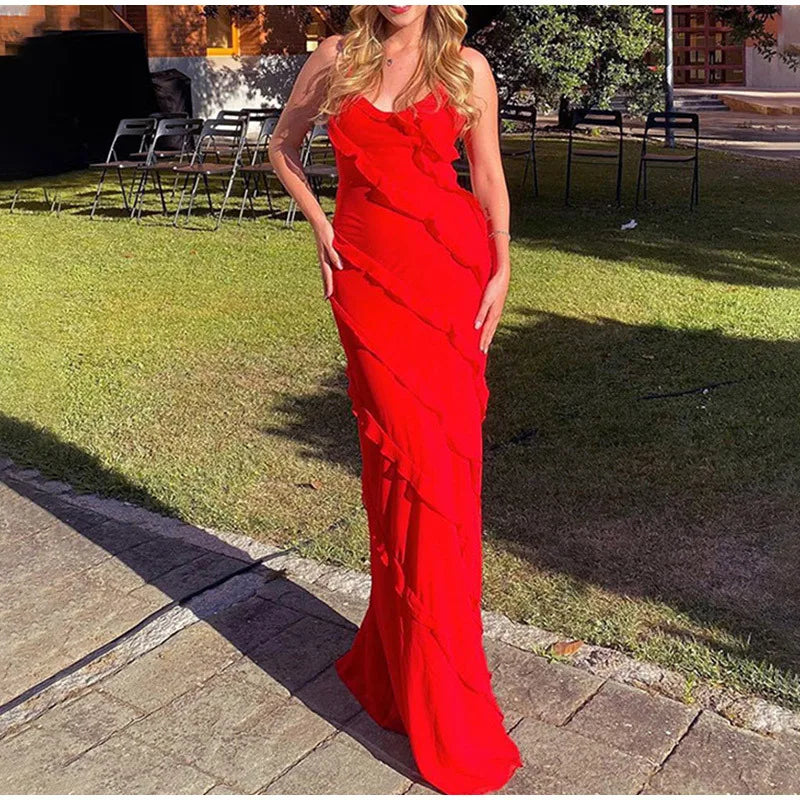 Vestido Longo no Chiffon com Babados