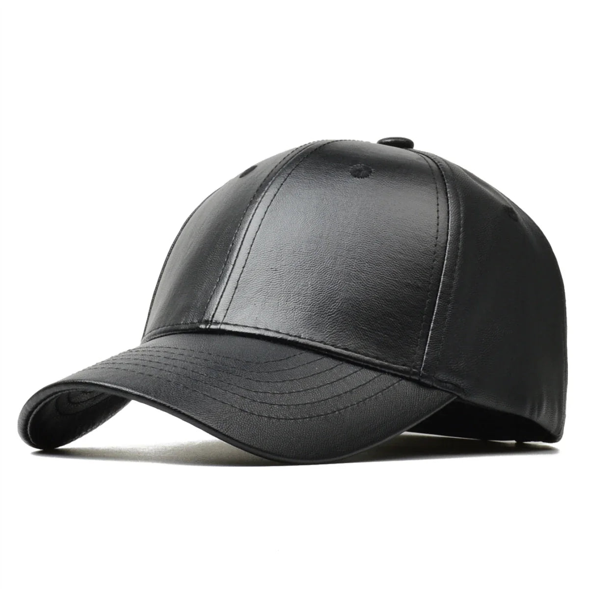 Boné de Couro Preto Masculino Estilo Hip Hop