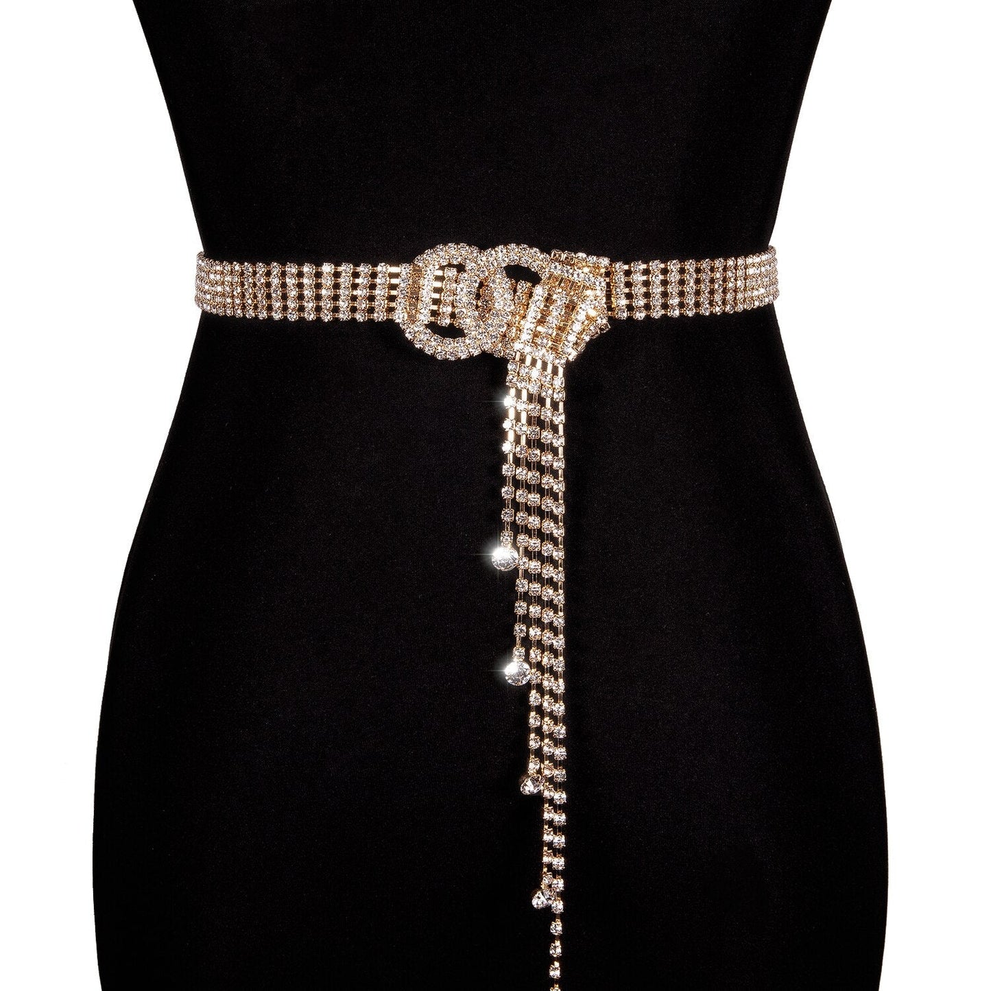 Cinto Feminino Corrente Strass Brilhante Dourado
