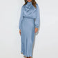  Vestido Midi Cetim Manga Longa