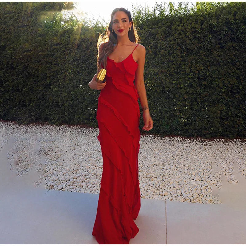 Vestido Longo no Chiffon com Babados