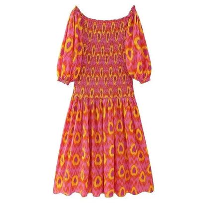  Vestido Longo Estampado com Mangas Bufantes
