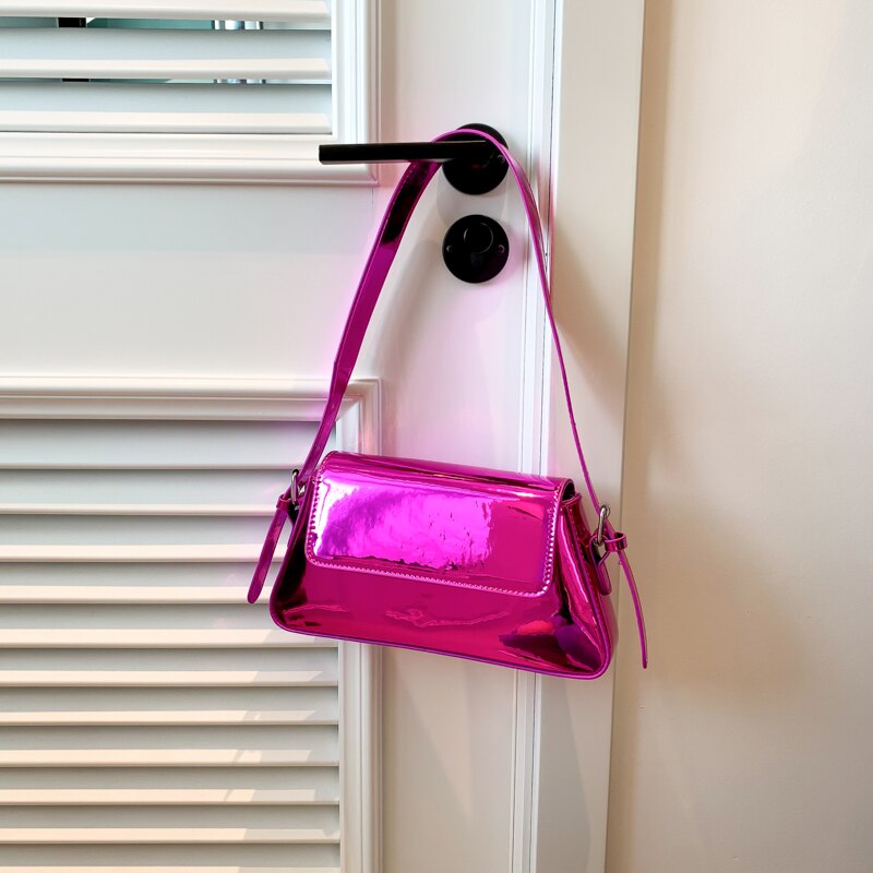 Bolsa Baguete de Couro Metálica