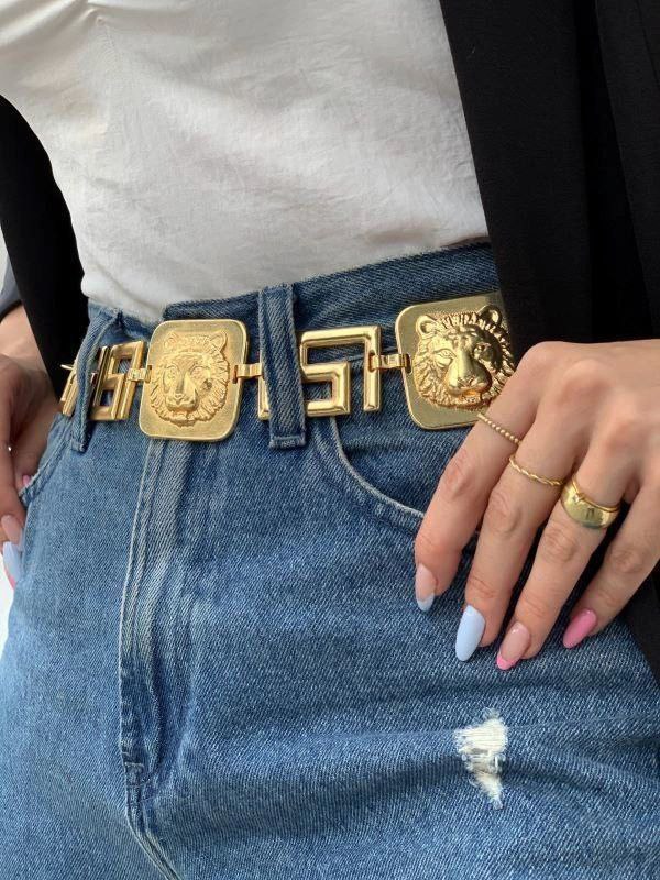 Cinto  Calça Jeans Corrente Leao Metal  Feminino