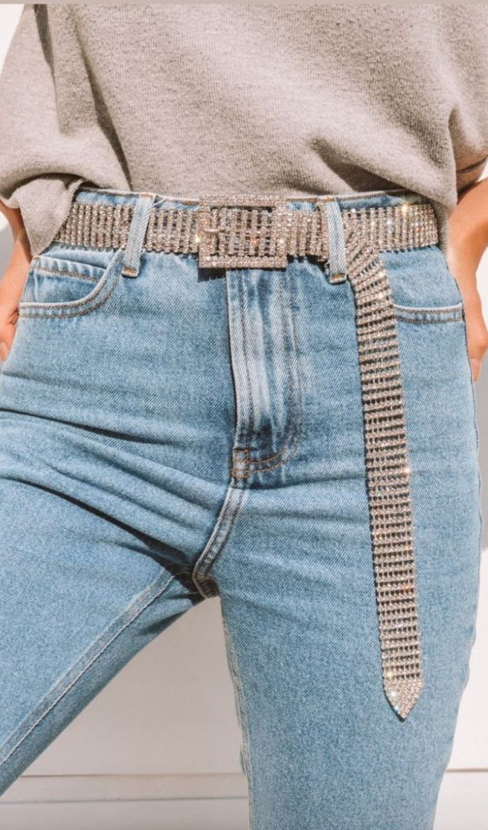 Cinto Feminino Corrente Strass Brilhante Prata