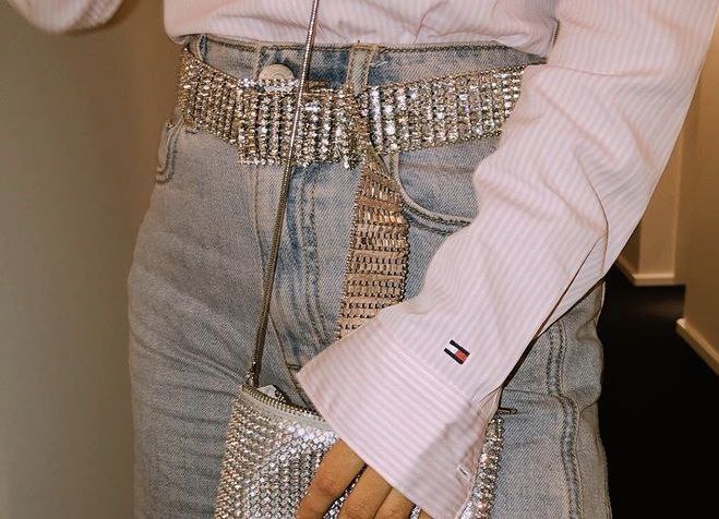 Cinto Feminino Corrente Strass Brilhante Prata