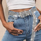 Cinto Feminino Corrente Strass Brilhante Prata