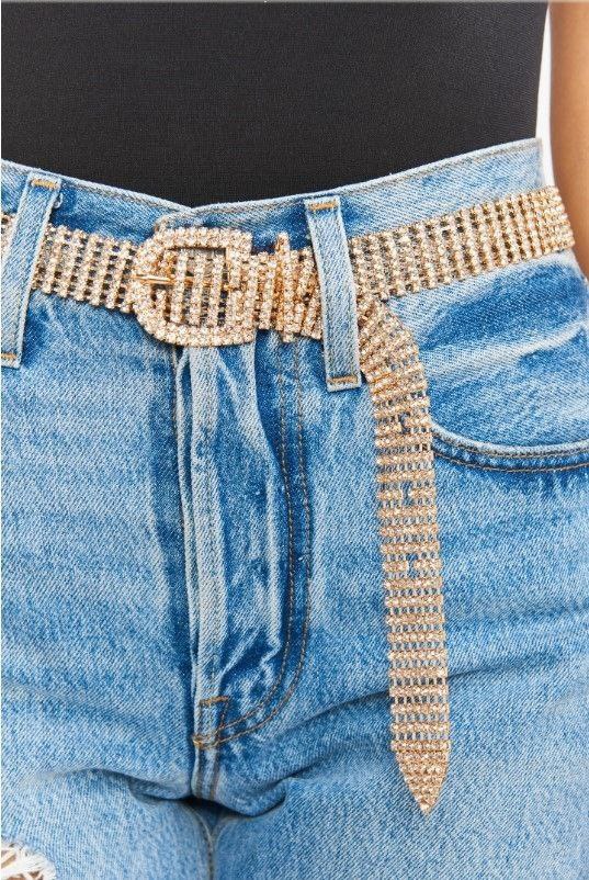 Cinto Feminino Corrente Strass Brilhante Dourado