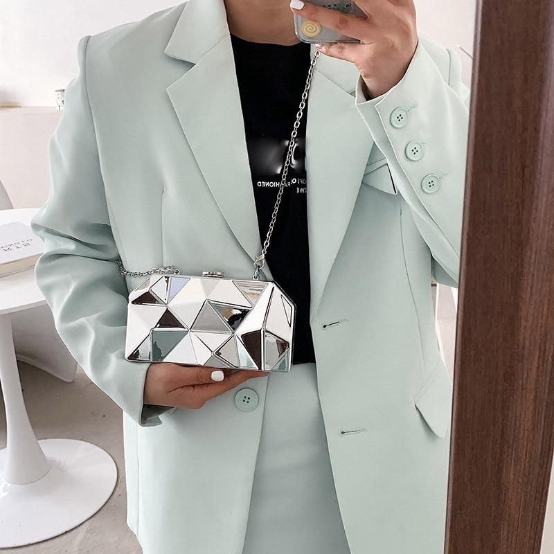 Bolsa Clutch Geométrica Prata
