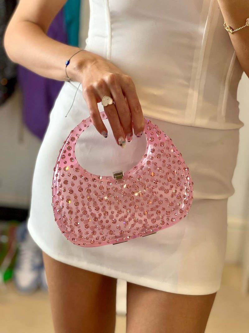 Bolsa Meia Lua Transparente Strass
